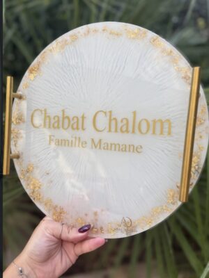 Plateau à pain en résine rond perle et doré